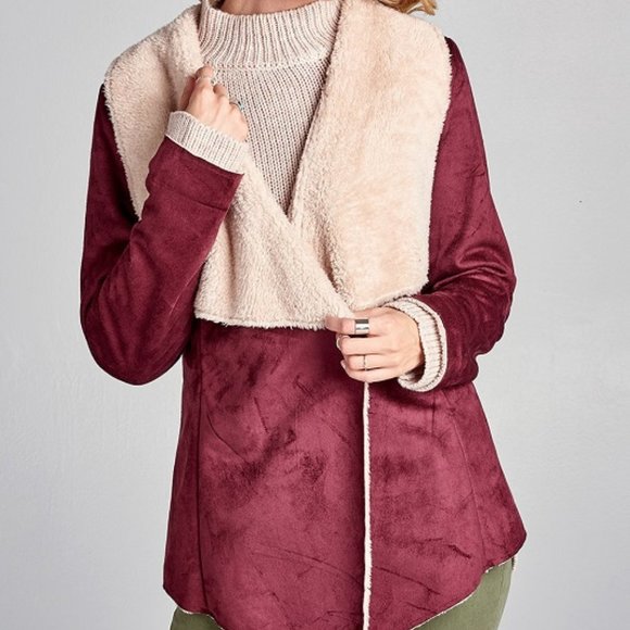 NWT Oddi Wine Suede Shearling Jacket - Picture 6 of 6
